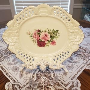Vintage Victorian Rose Platter. 12.25" x 7.5"